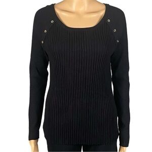 VENUS Black Ribbed Knit Sweater with Grommet Detail very stretchy Size XL EUC